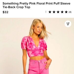 Something Pretty Pink Floral Print Puff Sleeve Tie-Back Crop Top